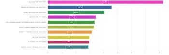Il grafico a barre orizzontali di diverso color, mostra le prime dieci azioni dell'indice in base al peso nel portafoglio